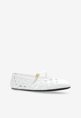 Dolce & Gabbana Odette Openwork Ballet Flats in Calf Leather White CB0216 AW576-80002