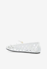 Dolce & Gabbana Odette Openwork Ballet Flats in Calf Leather White CB0216 AW576-80002