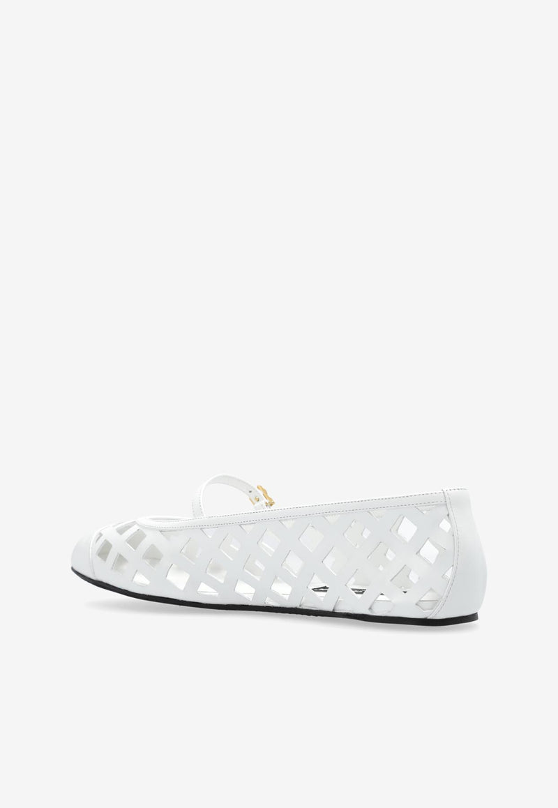 Dolce & Gabbana Odette Openwork Ballet Flats in Calf Leather White CB0216 AW576-80002