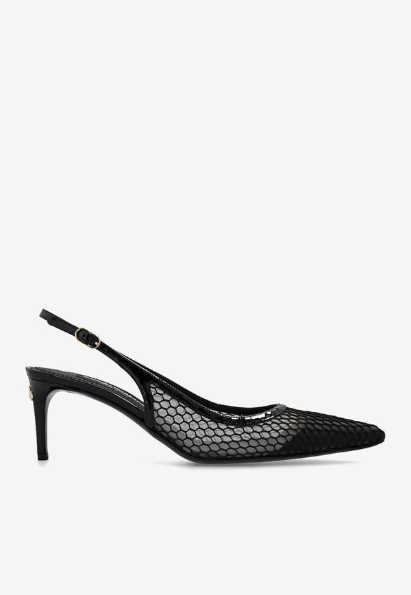 Dolce & Gabbana Lollo 60 Patent Leather and Mesh Slingback Pumps Black CG0632 AG883-8B956