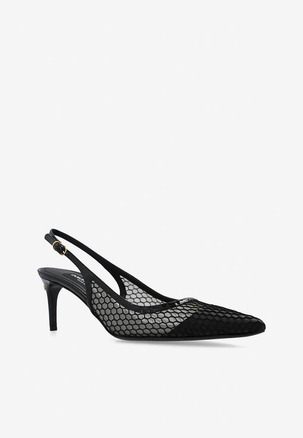 Dolce & Gabbana Lollo 60 Patent Leather and Mesh Slingback Pumps Black CG0632 AG883-8B956