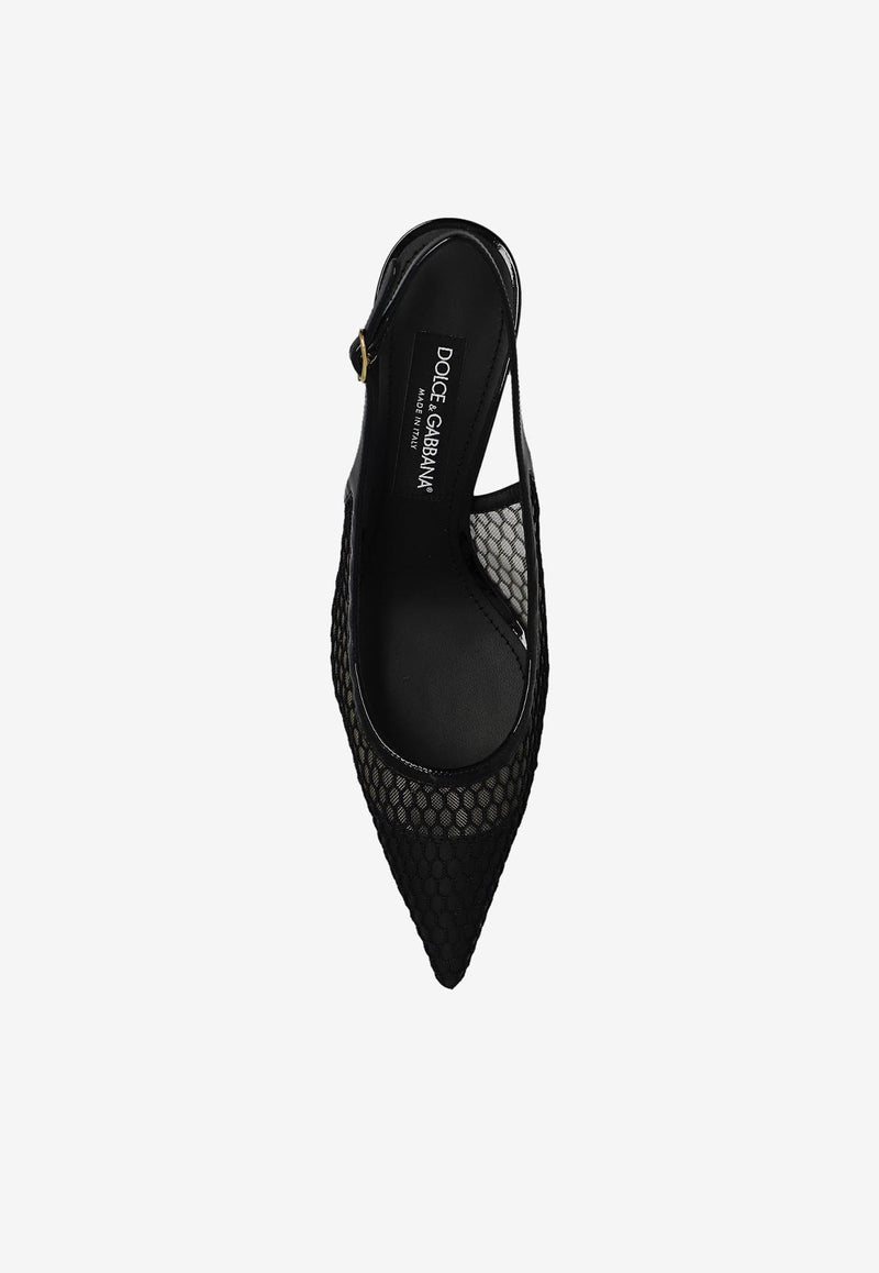 Dolce & Gabbana Lollo 60 Patent Leather and Mesh Slingback Pumps Black CG0632 AG883-8B956