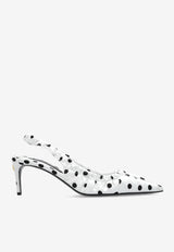 Dolce & Gabbana Lollo 65 Polka Dot Slingback Satin Pumps White CG0797 AV885-HW10N