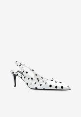 Dolce & Gabbana Lollo 65 Polka Dot Slingback Satin Pumps White CG0797 AV885-HW10N