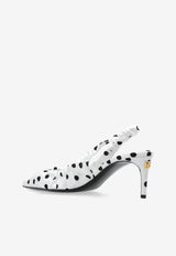 Dolce & Gabbana Lollo 65 Polka Dot Slingback Satin Pumps White CG0797 AV885-HW10N