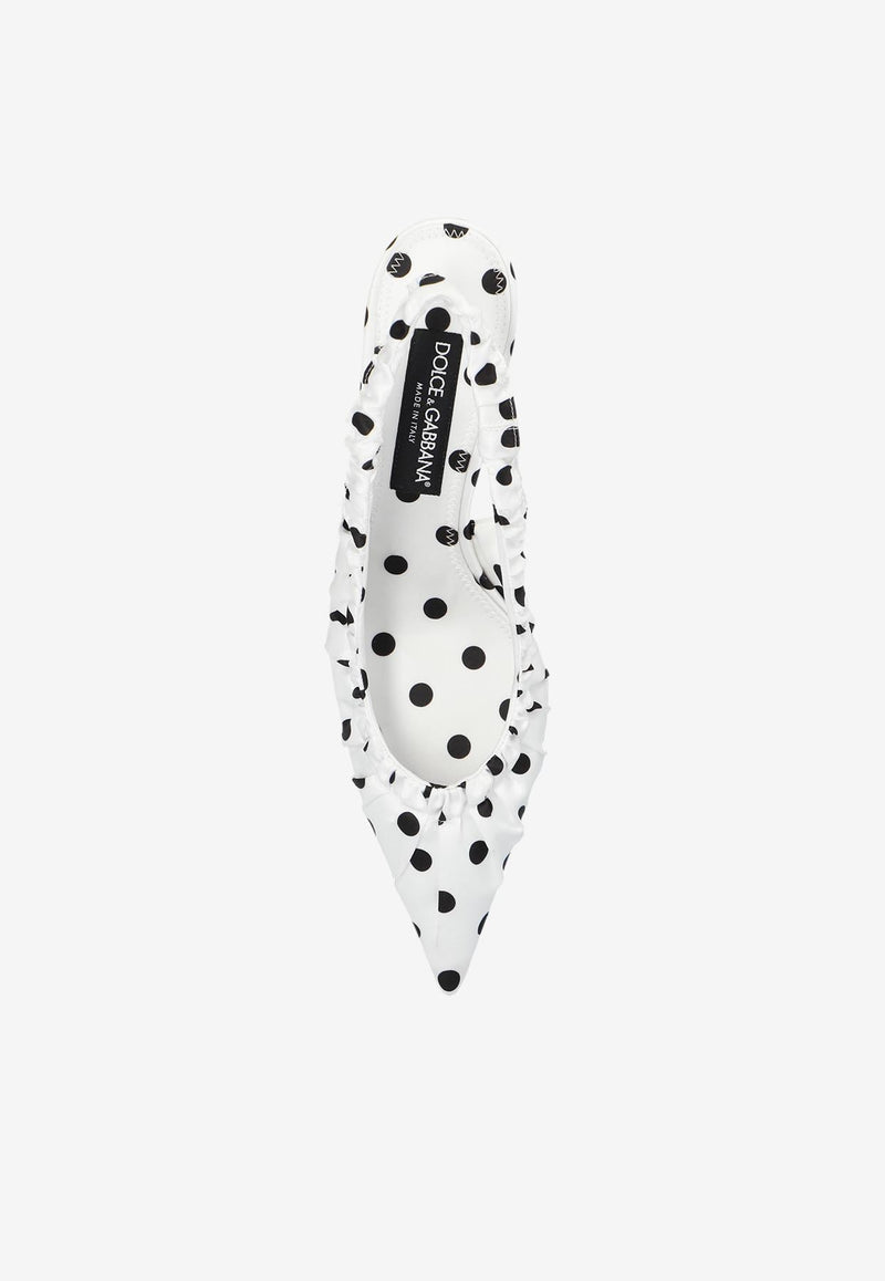 Dolce & Gabbana Lollo 65 Polka Dot Slingback Satin Pumps White CG0797 AV885-HW10N