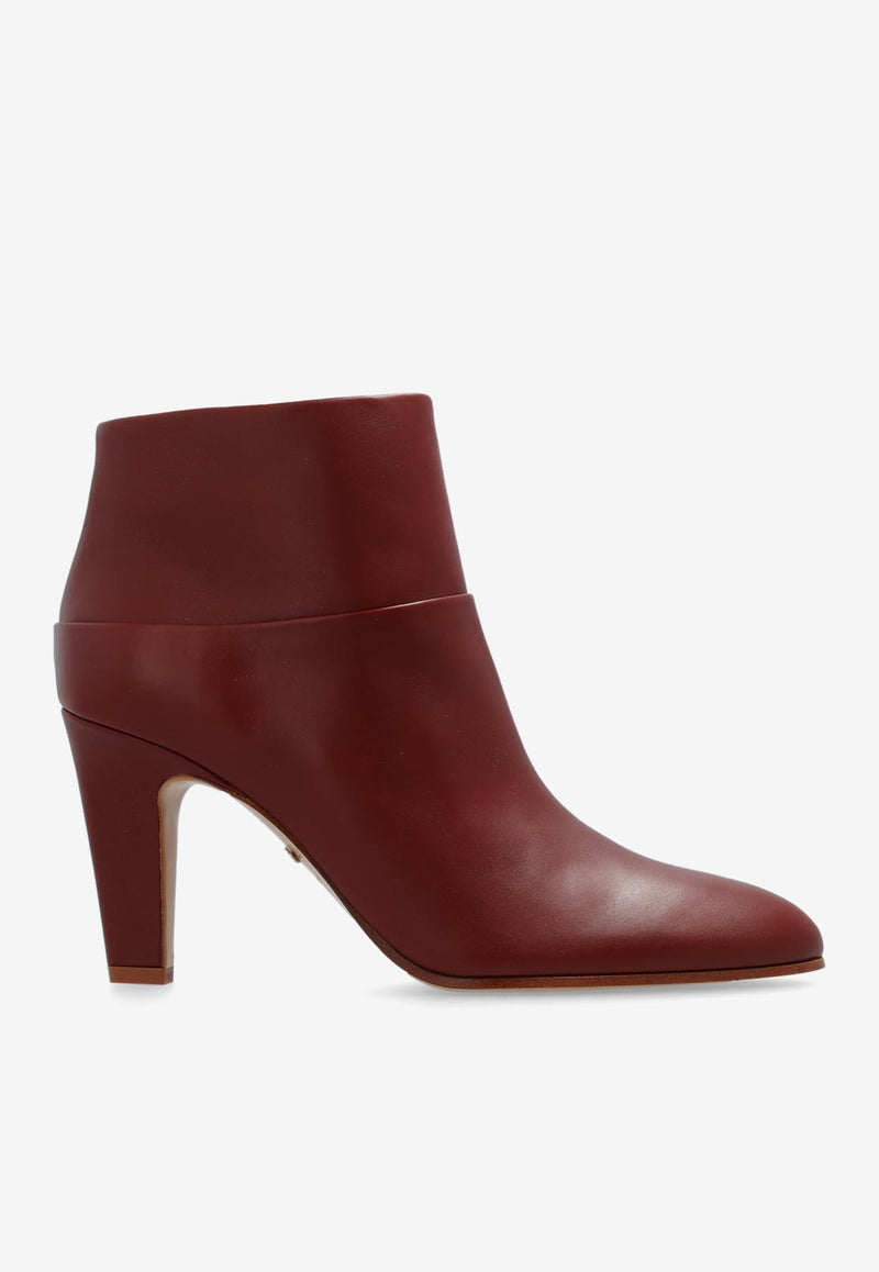 Chloé 85 Leather Heeled Ankle Boots Burgundy CHC24A03N MF-246