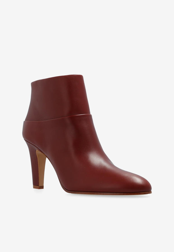 Chloé 85 Leather Heeled Ankle Boots Burgundy CHC24A03N MF-246