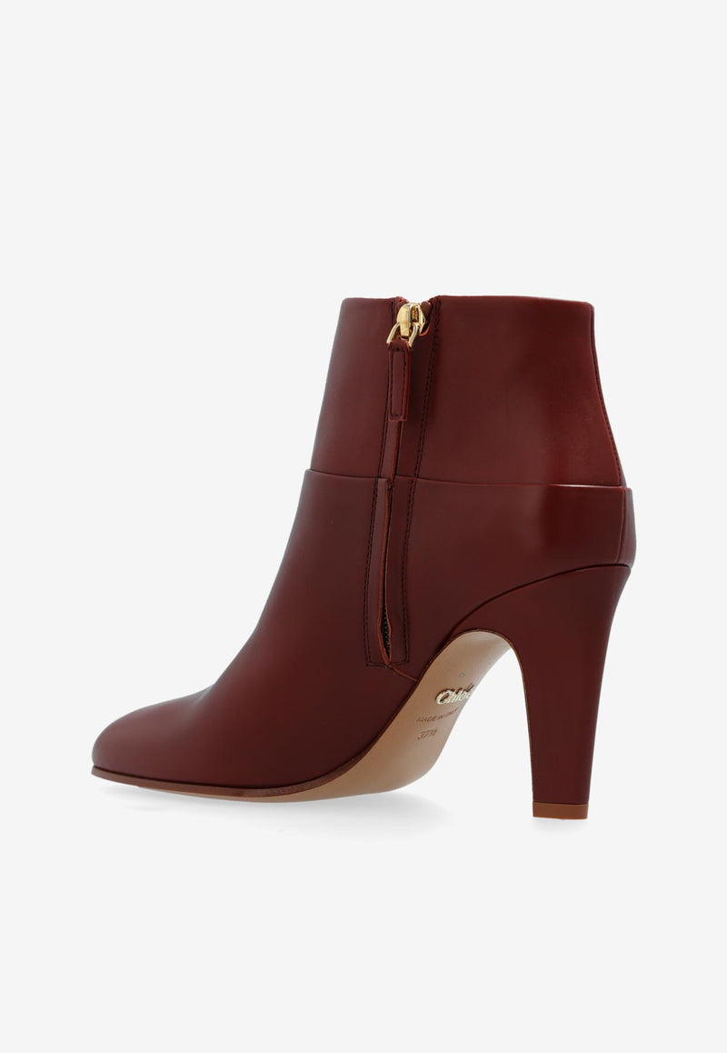 Chloé 85 Leather Heeled Ankle Boots Burgundy CHC24A03N MF-246