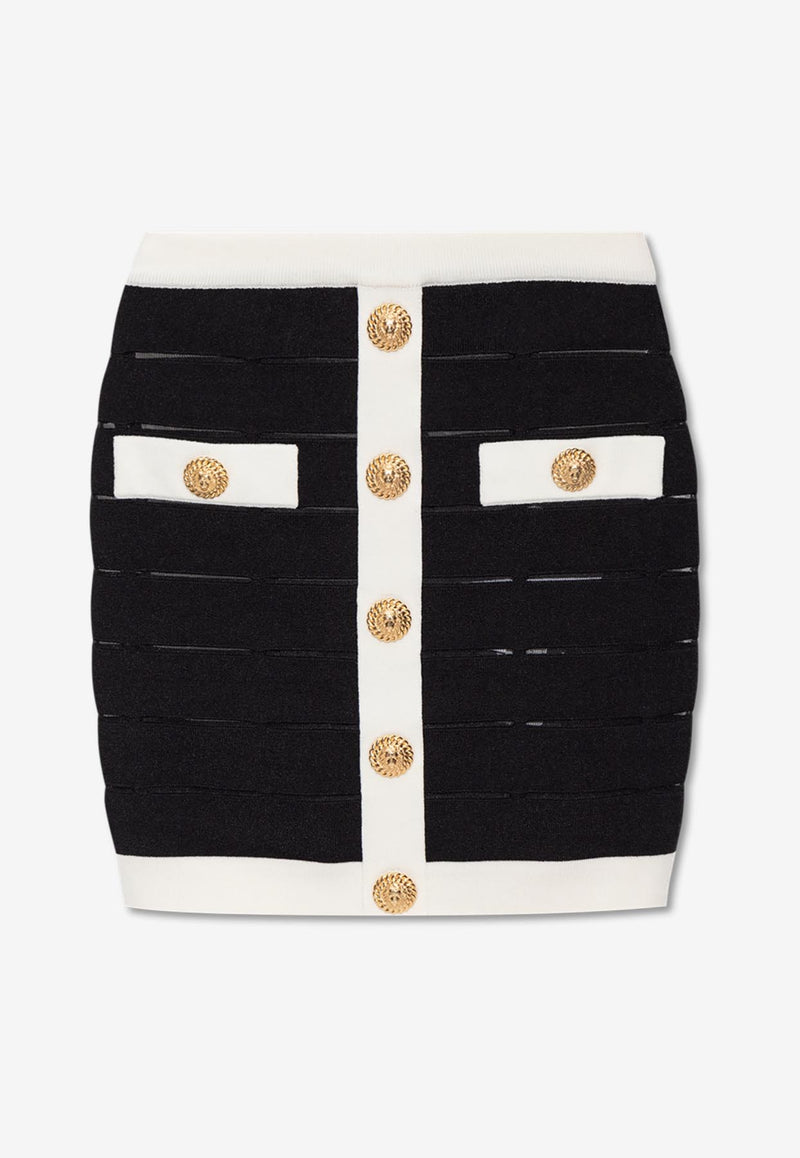 Balmain Two-Tone knitted Mini Skirt Black DF1LB017 KG59-EAB