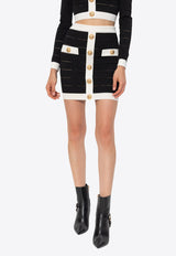 Balmain Two-Tone knitted Mini Skirt Black DF1LB017 KG59-EAB