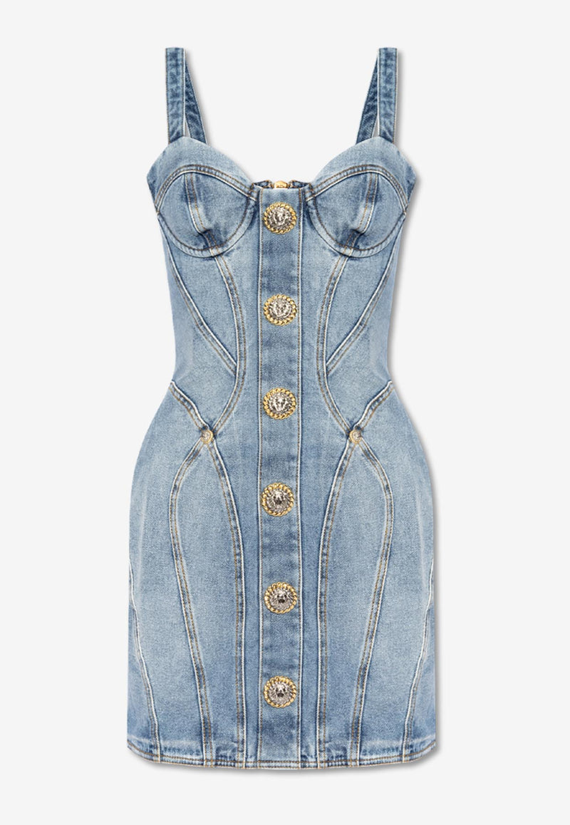 Balmain Mini Denim Dress Blue DF1R2365 DE53-6FC