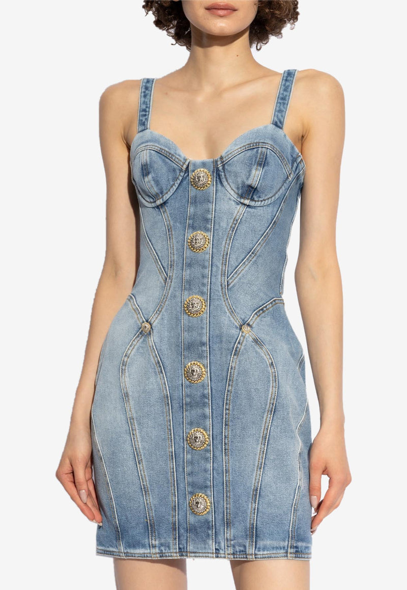 Balmain Mini Denim Dress Blue DF1R2365 DE53-6FC