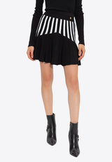 Balmain Striped Knit Pleated Mini Skirt
 Black DF1LB663 KG58-EAB