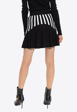 Balmain Striped Knit Pleated Mini Skirt
 Black DF1LB663 KG58-EAB