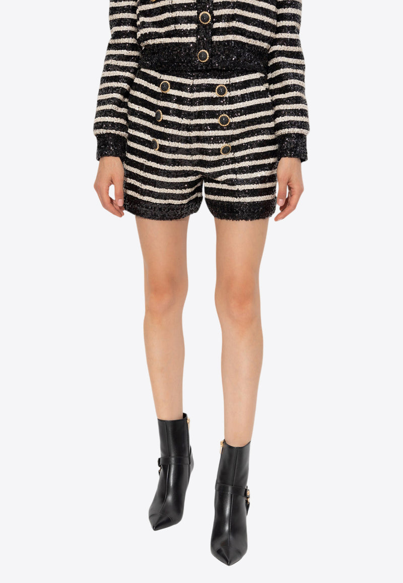 Balmain Stripe Sequined Mini Shorts Black DF1PA265 XJ31-EAB