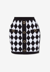 Balmain Diamond Intarsia Knit Mini Skirt Monochrome DF1LB292 KG66-EAB