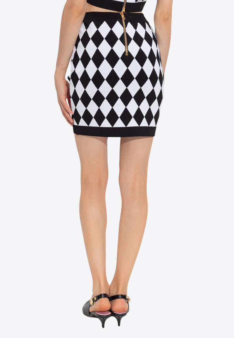 Balmain Diamond Intarsia Knit Mini Skirt Monochrome DF1LB292 KG66-EAB