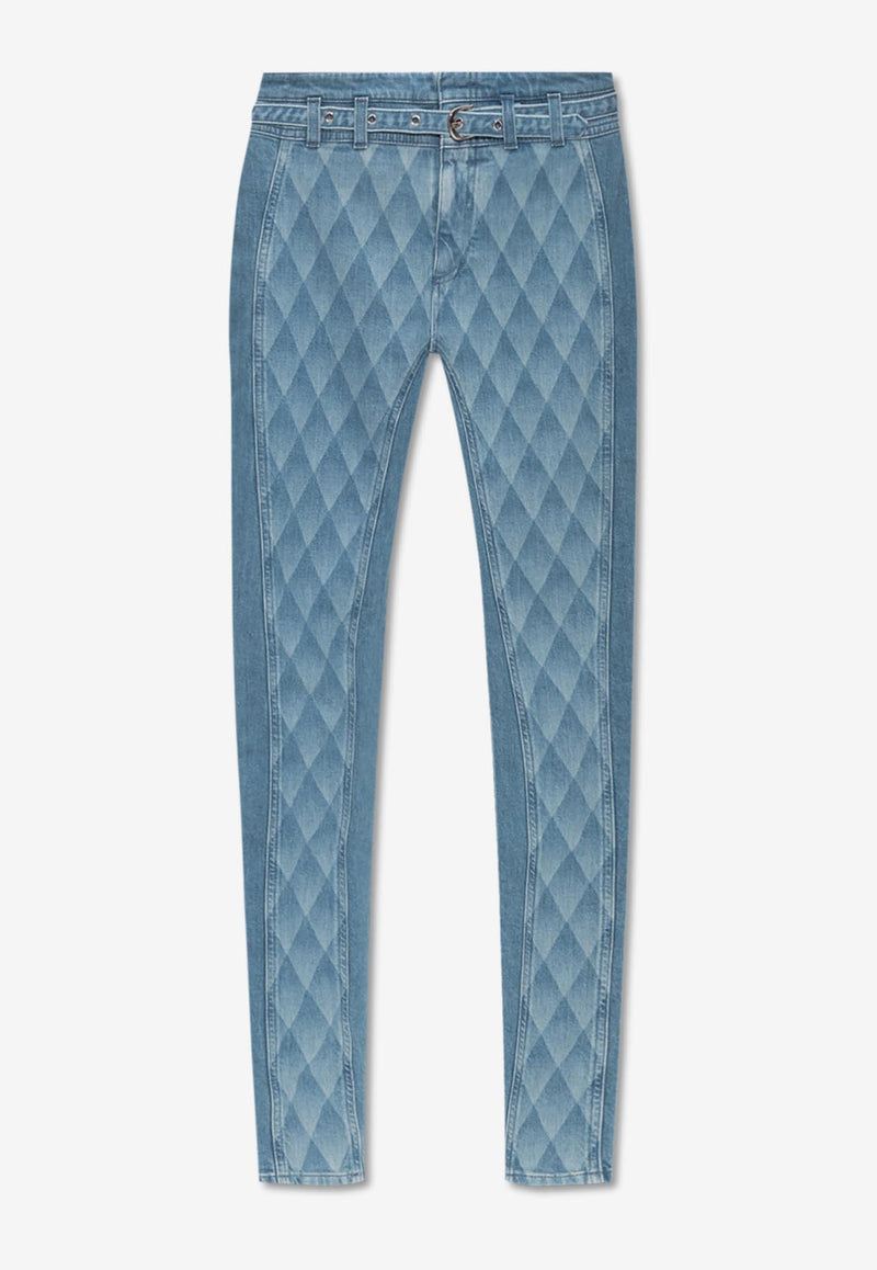 Balmain Geometric Print Skinny Jeans Blue DF1MF035 DE70-6FF