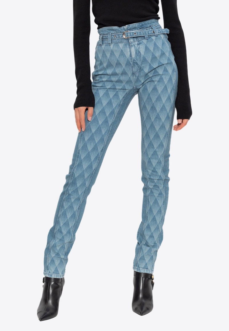 Balmain Geometric Print Skinny Jeans Blue DF1MF035 DE70-6FF