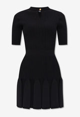 Balmain Ribbed Flared Mini Dress Black DF1R7092 KG36-0PA