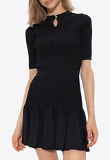 Balmain Ribbed Flared Mini Dress Black DF1R7092 KG36-0PA