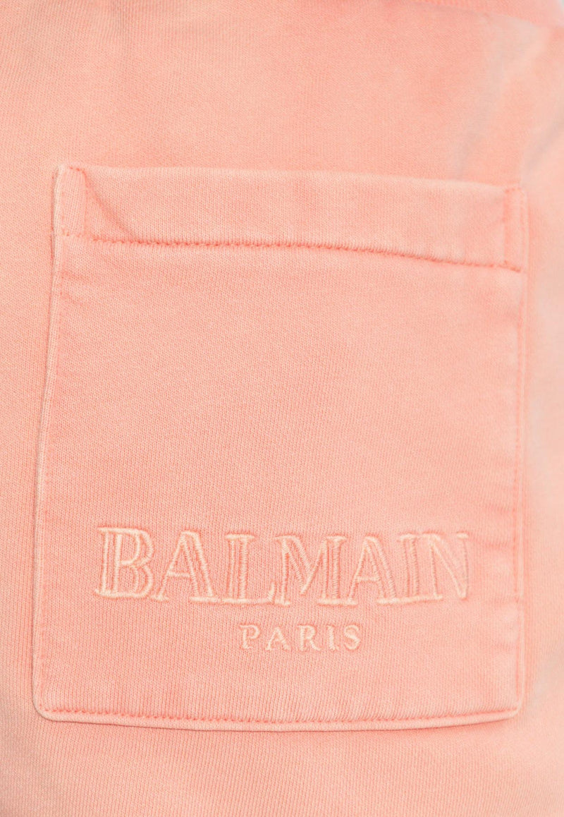 Balmain Logo Embroidered Drawstring Shorts Pink DF1OA041 BC76-OIQ