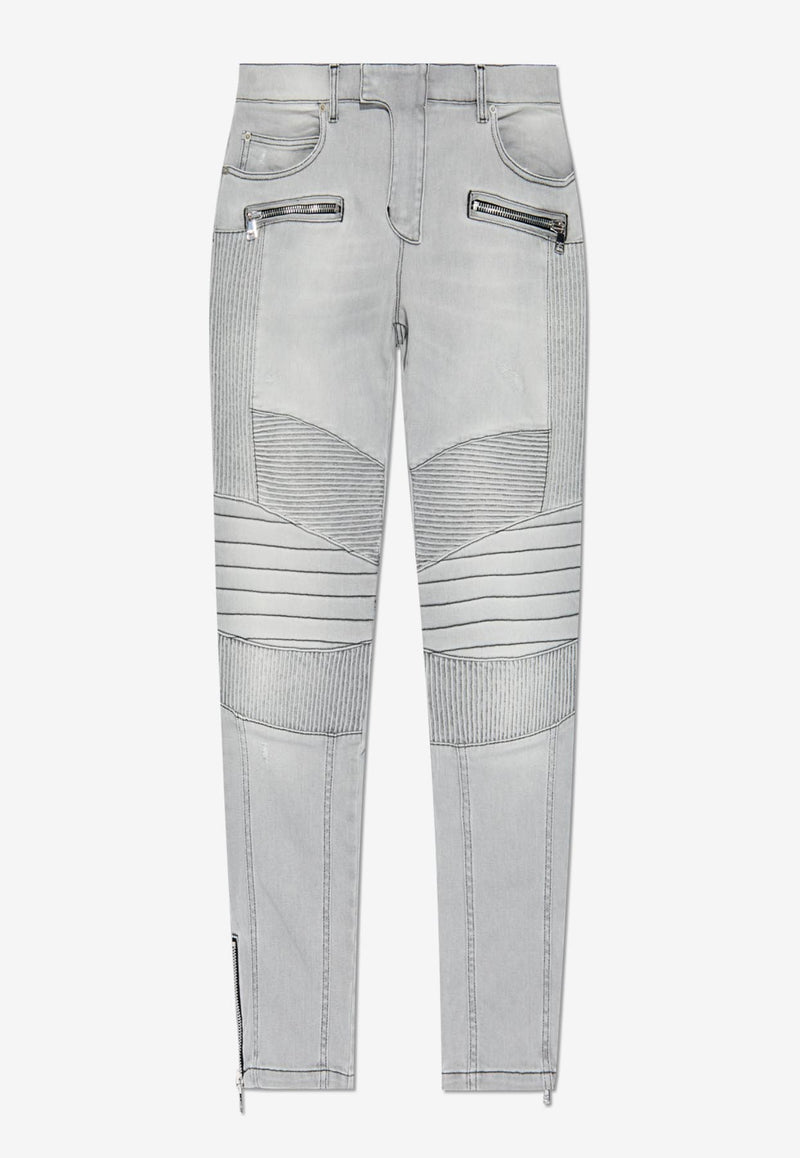 Balmain Biker Skinny Jeans Gray DH1MG105 DE69-9FK