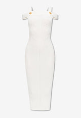 Balmain Cold-Shoulders Knitted Midi Dress White DF1RJ155 KF24-0FA