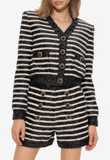 Balmain Striped Sequined Jacket Black DF1KL180 XJ31-EAB