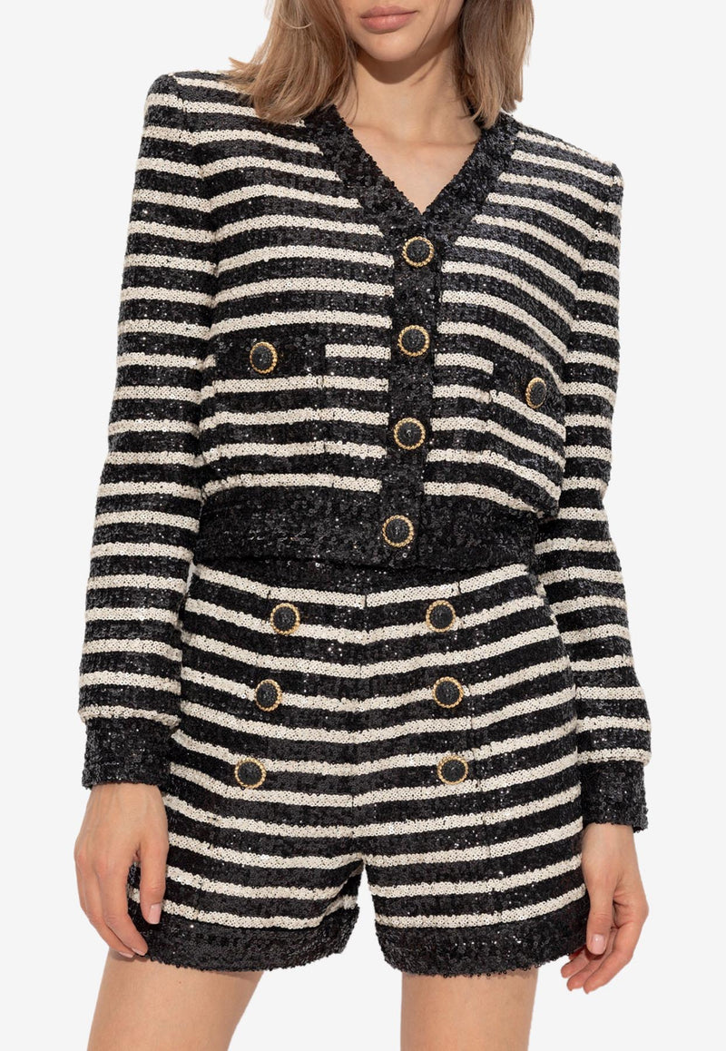 Balmain Striped Sequined Jacket Black DF1KL180 XJ31-EAB