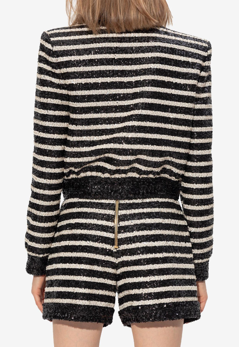 Balmain Striped Sequined Jacket Black DF1KL180 XJ31-EAB