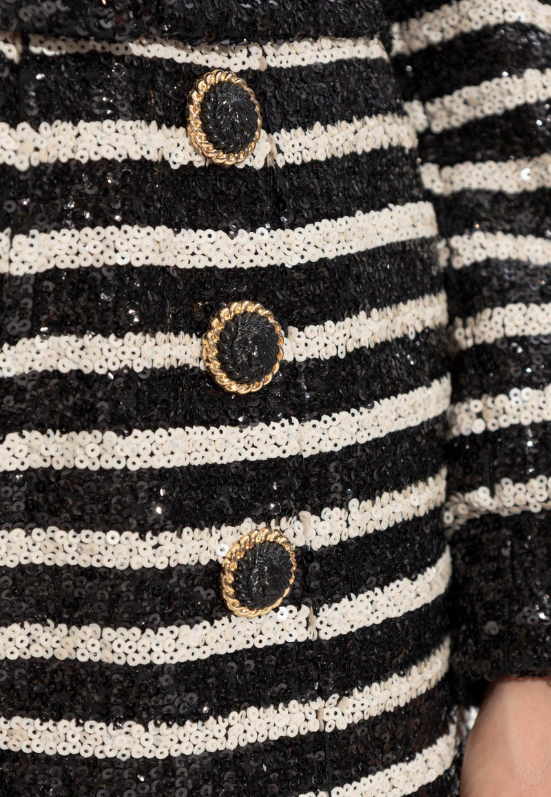 Balmain Striped Sequined Jacket Black DF1KL180 XJ31-EAB