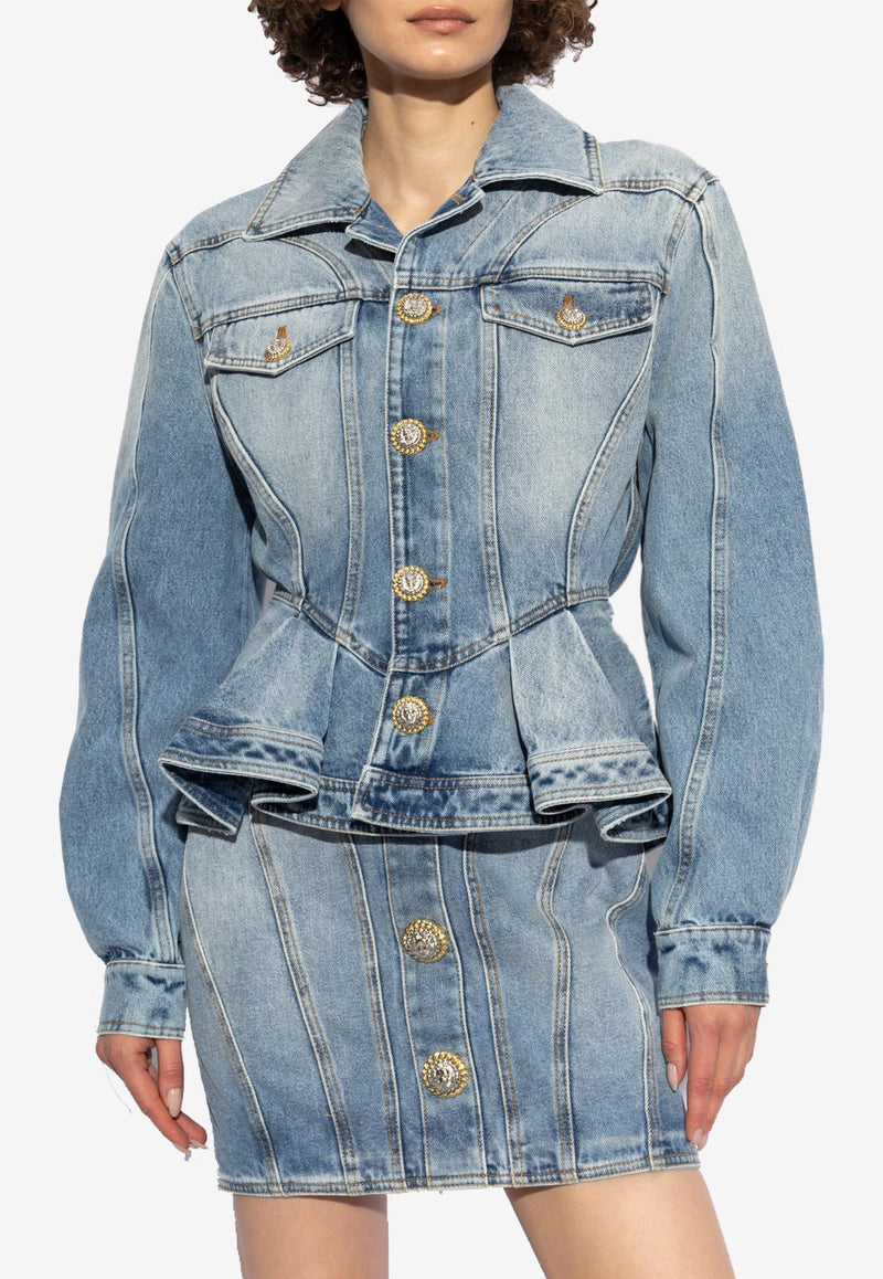 Balmain Peplum Denim Jacket Blue DF1SI560 DE53-6FC