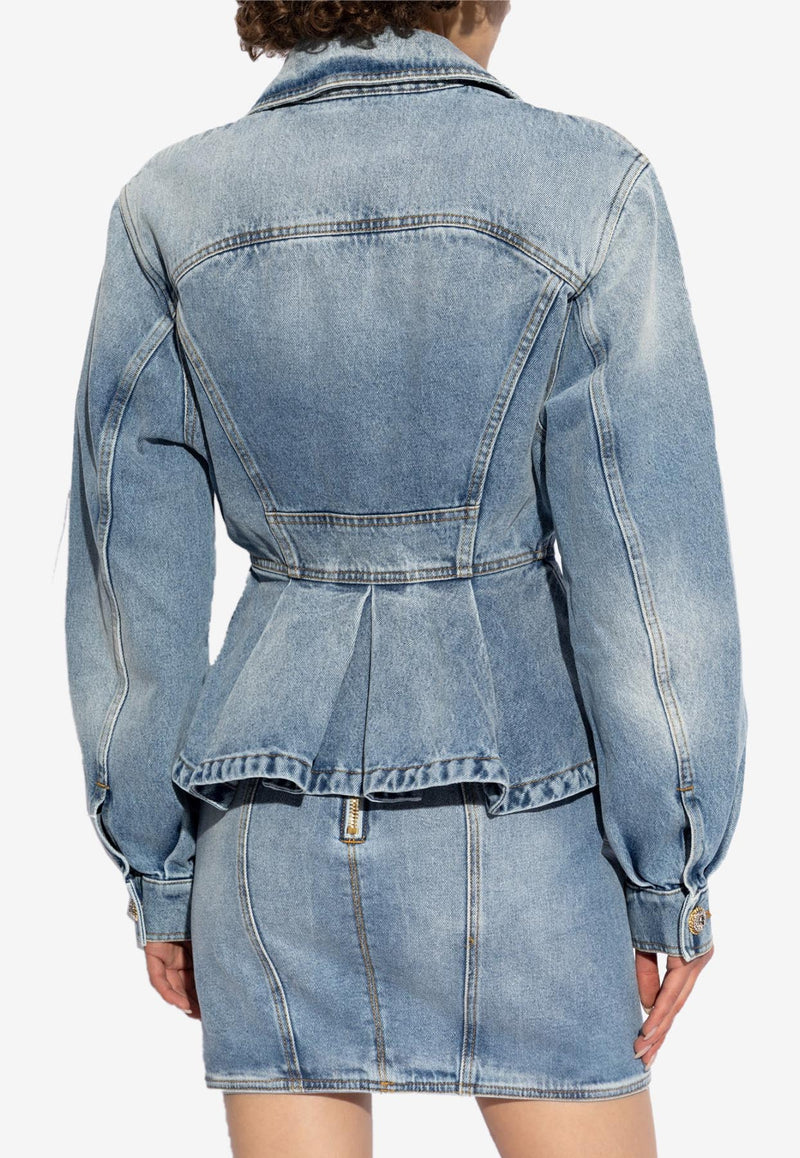 Balmain Peplum Denim Jacket Blue DF1SI560 DE53-6FC