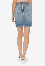 Balmain Buttoned Mini Denim Skirt Blue DF1LBA22 DE53-6FC