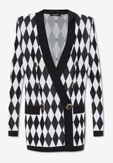 Balmain Diamond Knit Oversized Cardigan Monochrome DF1SG067 KG79-EAB