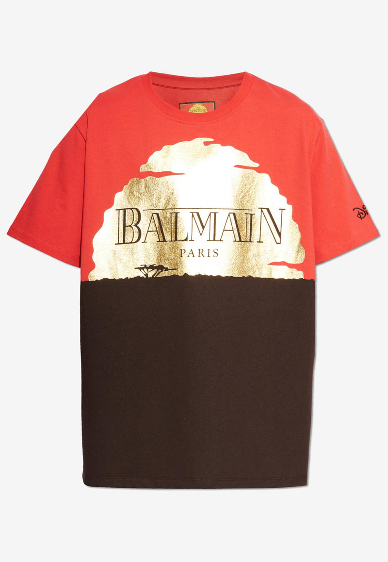 Balmain X Disney The Lion King Sunset Print T-shirt Red DHAEG010 GD89-KFD