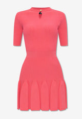 Balmain Ribbed Flared Mini Dress Pink DF1R7092 KG36-4CE