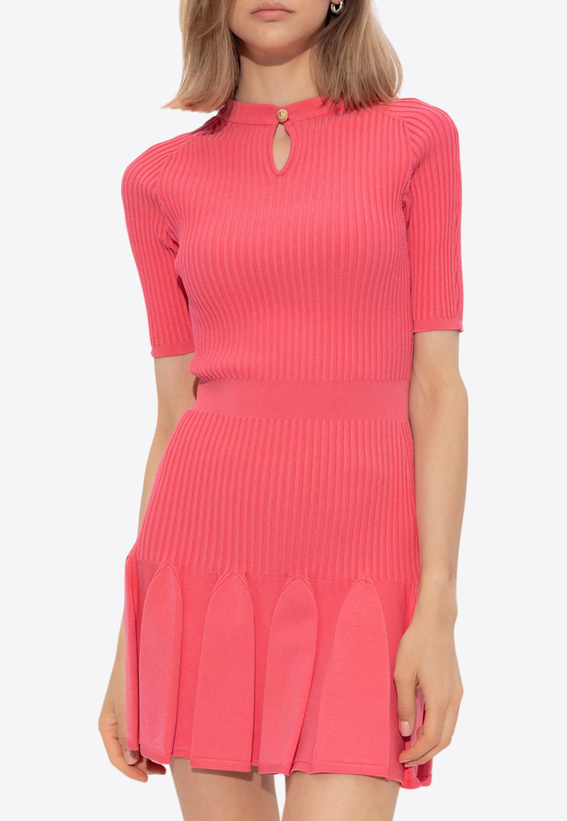 Balmain Ribbed Flared Mini Dress Pink DF1R7092 KG36-4CE