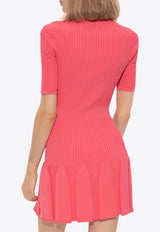 Balmain Ribbed Flared Mini Dress Pink DF1R7092 KG36-4CE