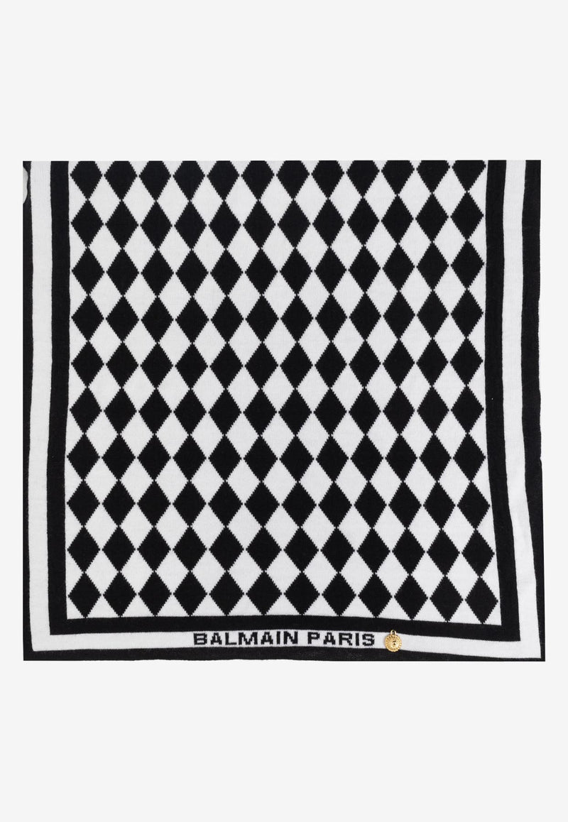 Balmain Diamond Knit Wool Scarf Monochrome DF1XG000 KG99-EAB