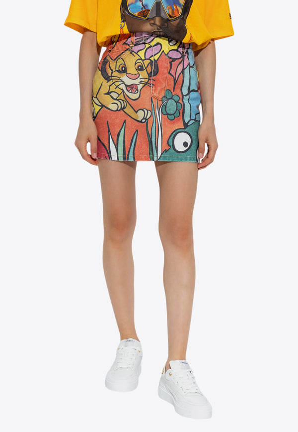 Balmain X Disney The Lion King Enfant Précoce Print Mini Denim Skirt Multicolor DFALBA27 DE88-AAA