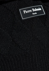 Balmain Logo Patch Wool Sweater Black DH1KF095 KG98-0PA