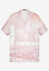 Balmain Postcard Print Bowling Shirt Pink DH1HN110 VF36-OES