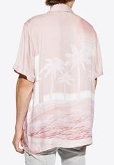 Balmain Postcard Print Bowling Shirt Pink DH1HN110 VF36-OES