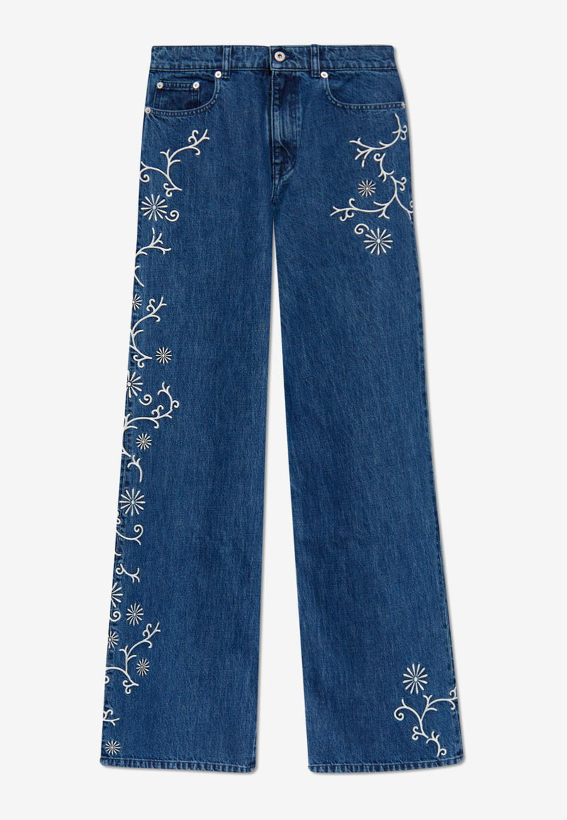 Kenzo Marguerite Embroidered Wide-Leg Jeans Blue FE62DP217 6Y3-DS