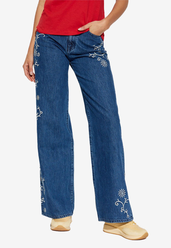 Kenzo Marguerite Embroidered Wide-Leg Jeans Blue FE62DP217 6Y3-DS