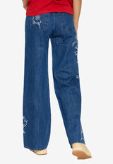 Kenzo Marguerite Embroidered Wide-Leg Jeans Blue FE62DP217 6Y3-DS