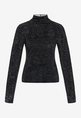 Kenzo Star Tiger Pattern Turtleneck Top Black FE62TO730 4RB-99J